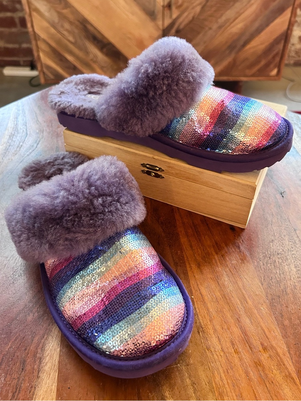Ugg Plush Wool Fur Cozy Purple Pink Sequins - Size 6Y/8W